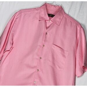 Bugatchi Uomo Mens Pink Short Sleeve Button Down Shirt Textured Pattern Size XL